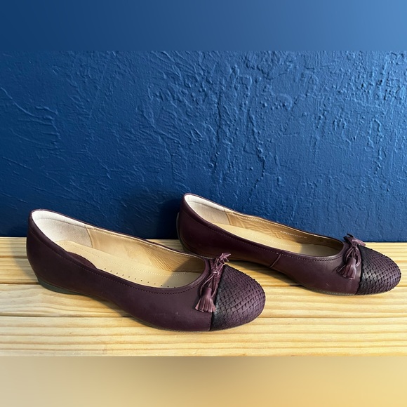 Ecco Shoes - ECCO Women’s Burgundy Leather Ballet Flats Angel Bow Size 41 / 9.5-10 US
